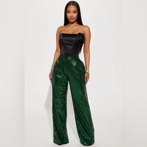 Holiday green sequin pants